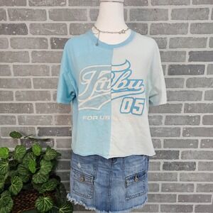 Fubu Color Block Crop Top Junior's L/G (11-13) Y2K Graphic Tee Casual Streetwear